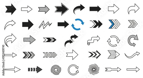 Collection of diverse arrow icons in various styles and directions.