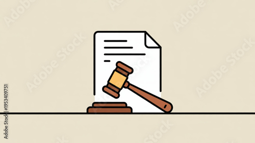 Law and justice concept with gavel and document on desk in courtroom setting