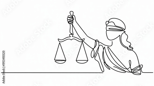 Justice concept with blindfolded lady holding scales of law and order on white background