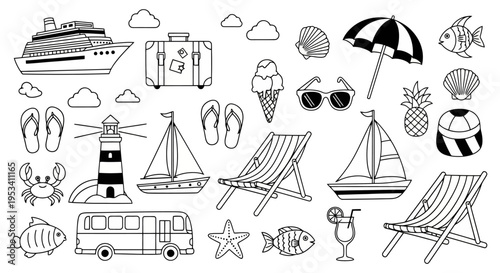 Collection of Summer Vacation and Travel Icons.
