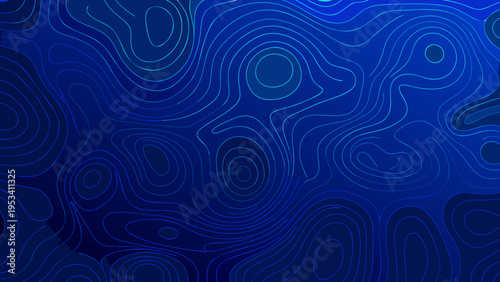Abstract blue topographic map with flowing organic line patterns
