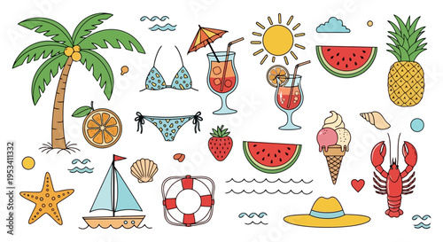Vibrant Summer Beach Vacation Elements Collection.