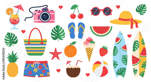 Summer Vacation Beach Holiday Fun Objects Collection.
