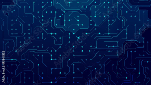 Abstract blue circuit board pattern with glowing lines and connection points
