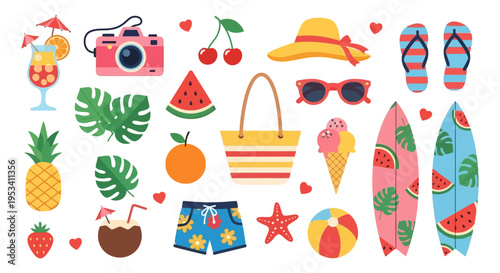 Summer Vacation Beach Holiday Objects Collection.