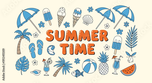Summer Time Fun Collection of Beach and Tropical Elements.