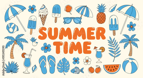 Summer Time Fun Collection of Beach and Vacation Elements.