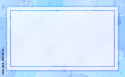 水彩風の雨と波紋のシンプルな四角フレーム1_横