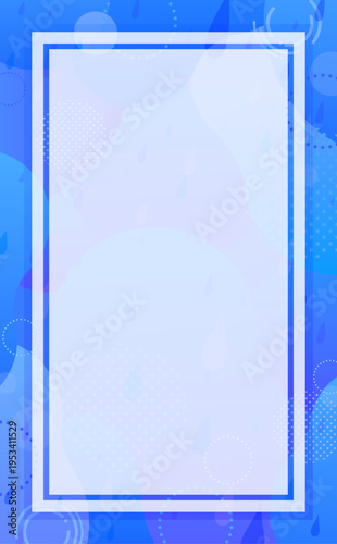 水彩風の雨と波紋のシンプルな四角フレーム2_縦