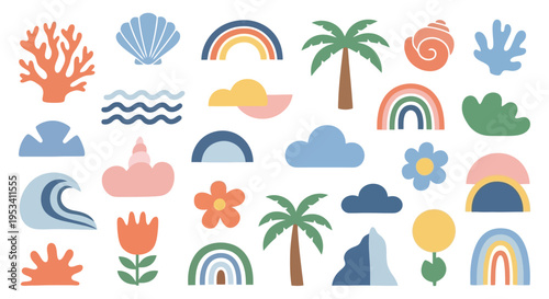 Bohemian Style Tropical Beach Elements Collection.
