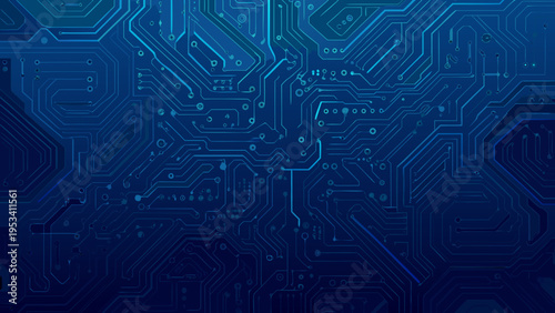 Abstract blue circuit board pattern with interconnected lines and nodes