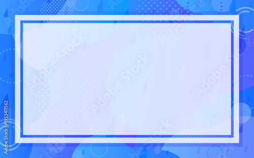 水彩風の雨と波紋のシンプルな四角フレーム2_横