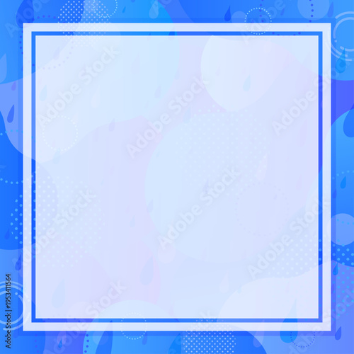 水彩風の雨と波紋のシンプルな四角フレーム2_正方形