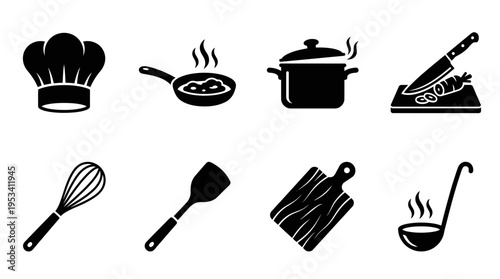 Restaurant Icons: Black and White Dining Labels for Hospitality Design