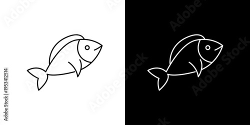 Clean and versatile outline fish icon illustration, presented in both inverse color schemes, ideal for modern graphic design, web, and app interfaces