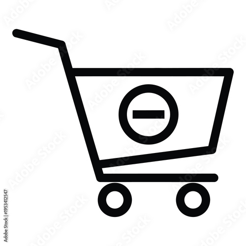 Shopping cart with minus sign for removal of items online icon