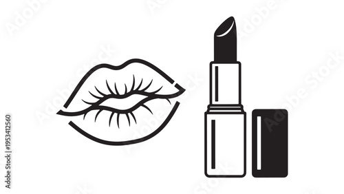 Lipstick and Natural Lips Outline Vector Icon Representing Cosmetic Branding, Beauty Industry Marketing and Professional Makeup Product Design