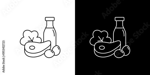 Nutritious Food Group Line Icon Representing Protein, Dairy, and Vegetables for a Balanced Diet and Healthy Eating