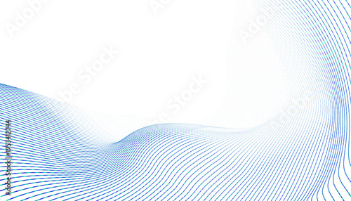 ブルーの繊細なラインが波打つミニマル抽象背景｜シンプルで洗練されたデジタルウェーブデザイン素材