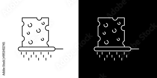 Outline vector icon depicting the process of grating cheese, a common culinary action and food preparation step, suitable for kitchen and food-related designs