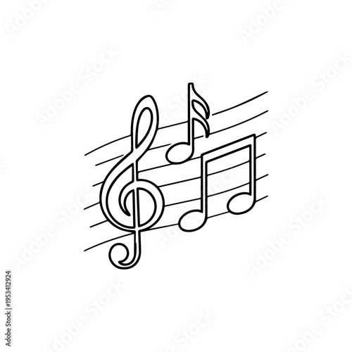 Musical notes  treble clef on staff lines bold outlines
