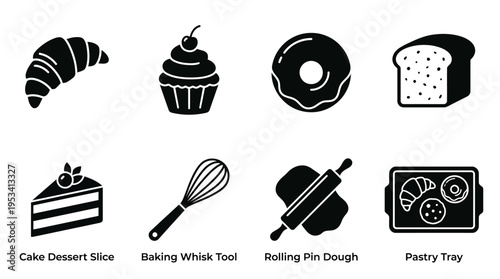 Bakery Icons: Black and White Pastry and Baking Labels