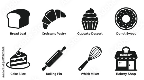 Bakery Icons: Black and White Pastry and Baking Labels
