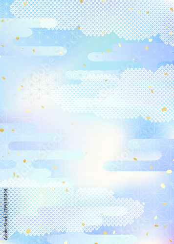 空や水のようなグラデーションと和の伝統的な模様を合わせた和風背景イラスト