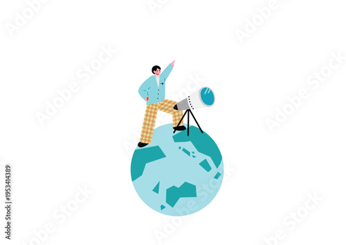 天体観測する男の子のイラスト