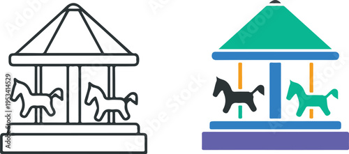 colorful carousel icons with horses on transparent background