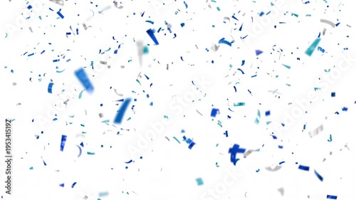 Blue confetti falling on white background. 3d motion graphic for composite.
