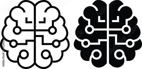 Black and white brain with circuit board details technology intelligence