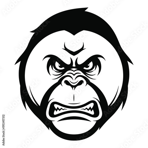 Angry gorilla face illustration with fur and sharp teeth expression icon