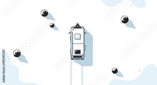 Motorhome on road with meteorites flying by