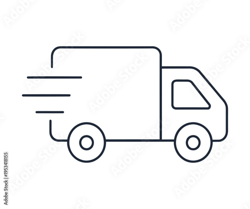 Delivery truck speeding with motion lines on white background
