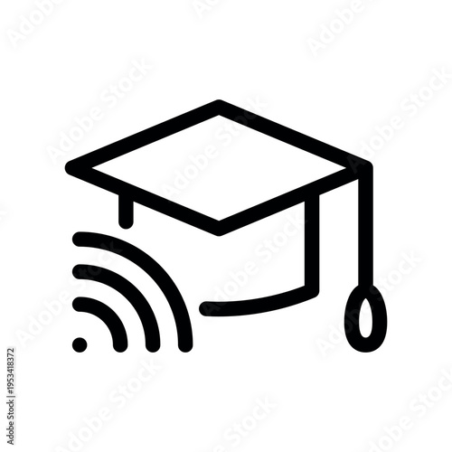 Distance Learning Wireless Graduation Hat Lineart