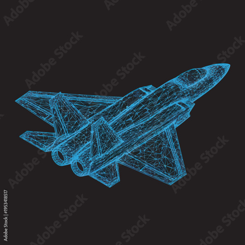 Fighter Jet Wireframe Model Design.