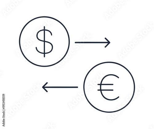 Dollar and euro currency symbols exchanging with arrows on white background