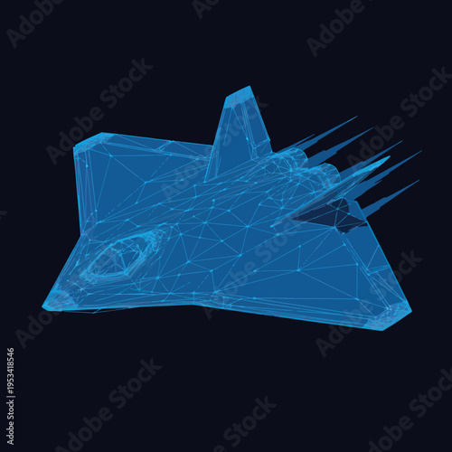 Blue Transparent Fighter Jet Model Display.