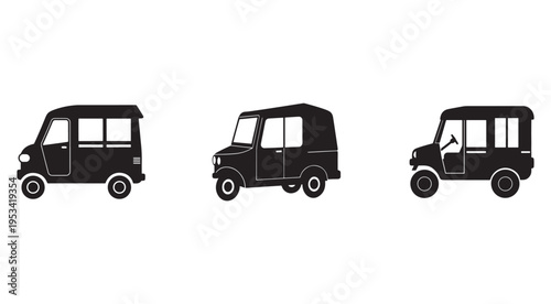 Blacksilhouettevehiclestuktuktaxiiconsisolatedonwhitebackgroundfortransportationandtravelillustrations