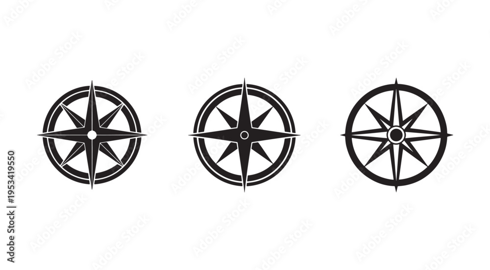 Fototapeta premium Compass navigation icons set for travel and direction various compass designs on white background