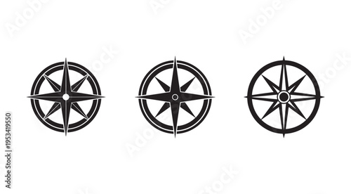 Compass navigation icons set for travel and direction  various compass designs on white background
