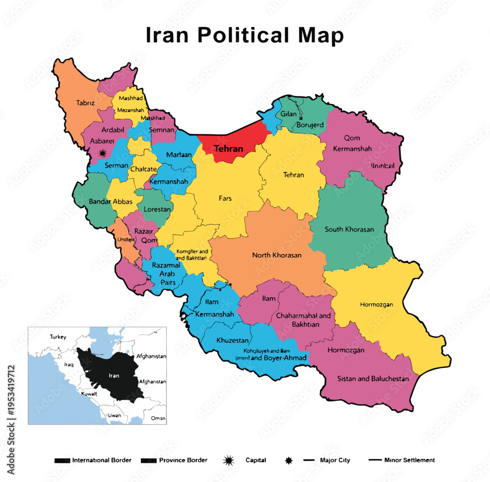 Fototapeta premium map ofiran political boundary.