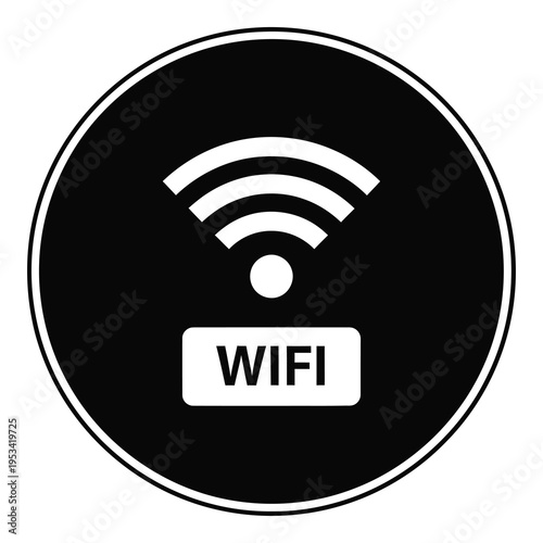 Wifi symbol with signal waves and text in a circle icon