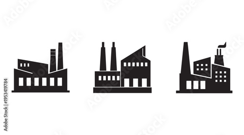 Factory buildings with smokestacks and windows industrial architecture  industrial buildings with chimneys and windows  factory silhouettes with smokestacks