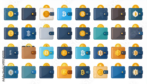 Hot and Cold Crypto Wallet Icons – Bitcoin Blockchain Fintech Vector Set