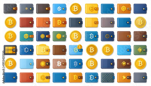 Hot and Cold Crypto Wallet Icons – Bitcoin Blockchain Fintech Vector Set