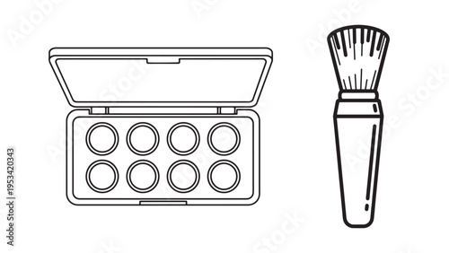 Eyeshadow Palette and Makeup Brush Outline Vector for Professional Beauty Industry Branding, Cosmetic Product Advertising and Fashion Marketing Materials