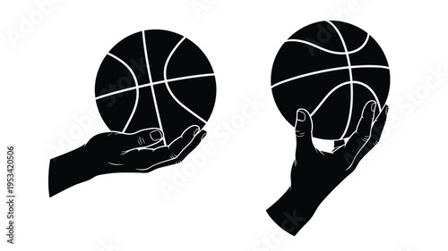 Two basketballs held in hands a striking black silhouette