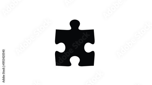 A single black puzzle piece shown in stark silhouette